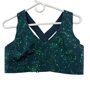 ATHLETA Sports Bra Womens Medium Teal Green Splatter Reversible Athletic Yoga